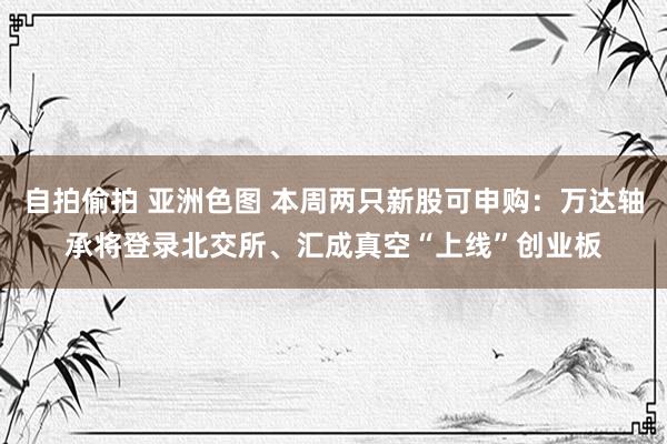 自拍偷拍 亚洲色图 本周两只新股可申购：万达轴承将登录北交所、汇成真空“上线”创业板