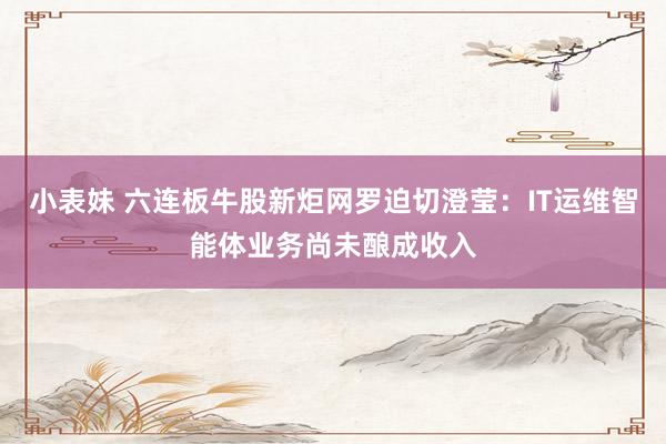 小表妹 六连板牛股新炬网罗迫切澄莹：IT运维智能体业务尚未酿成收入